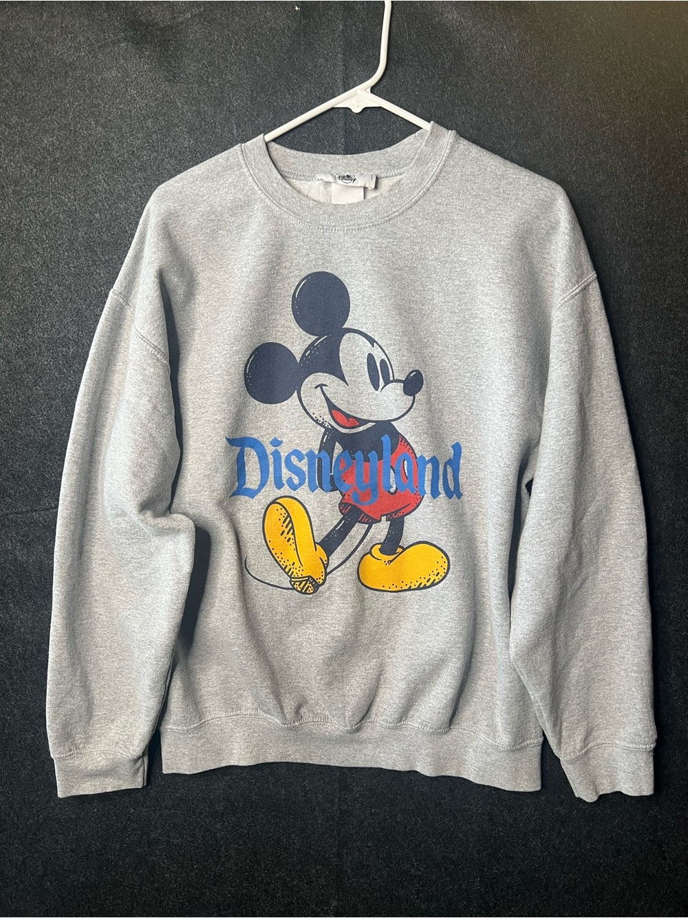 Disney Disneyland Mickey Mouse Graphic Men's L Gray Crew Neck Fleece Sweatshirt